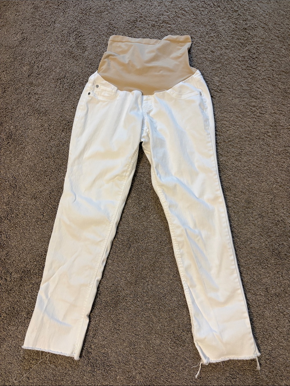 Maternity White Pants with Nude Panel Medium